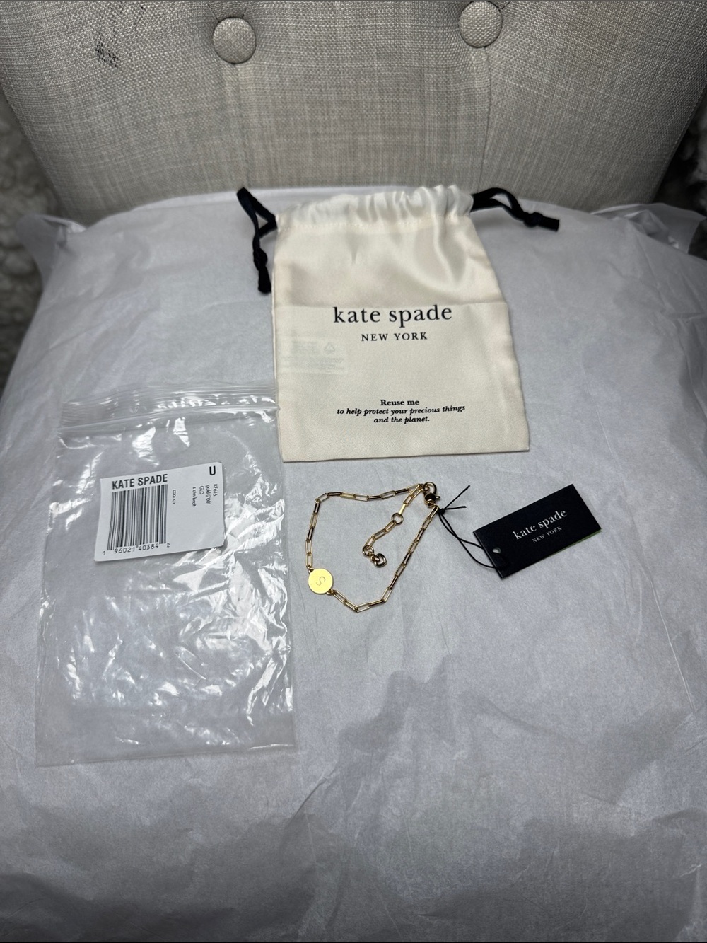 kate spade gold initial S charm bracelet